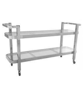 Martinez srebrny nowoczesny barek na kółkach z dwoma szklanymi blatami 46/78/140 cm