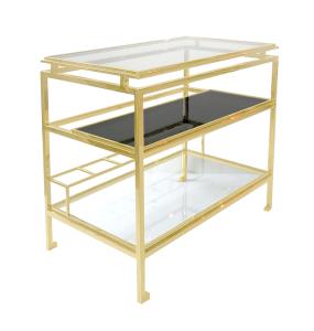 Rossella nowoczesny barek chromowany w złocie z trzema szklanymi półkami 72/50/85 cm