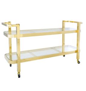 Martinez złoty nowoczesny barek na kółkach z dwoma szklanymi blatami 140/46/78 cm